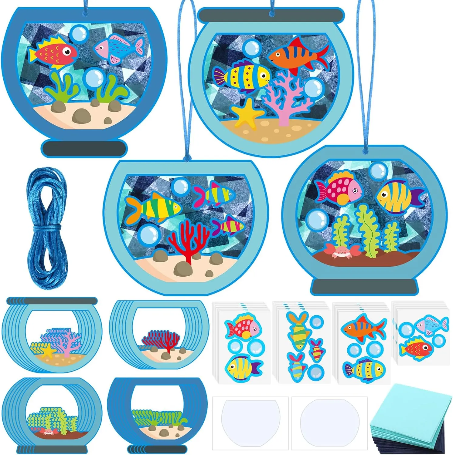 Summer Fish Tissue Paper Sign Craft Kit Make Your Own Aquarium influential zinc chagrin isotopic DIY Paper Craft Art Projects for Kids Fun Classroom Home Activities, 4 Styles 24 Sets Fishbowl Paper Crafts for Kids 
