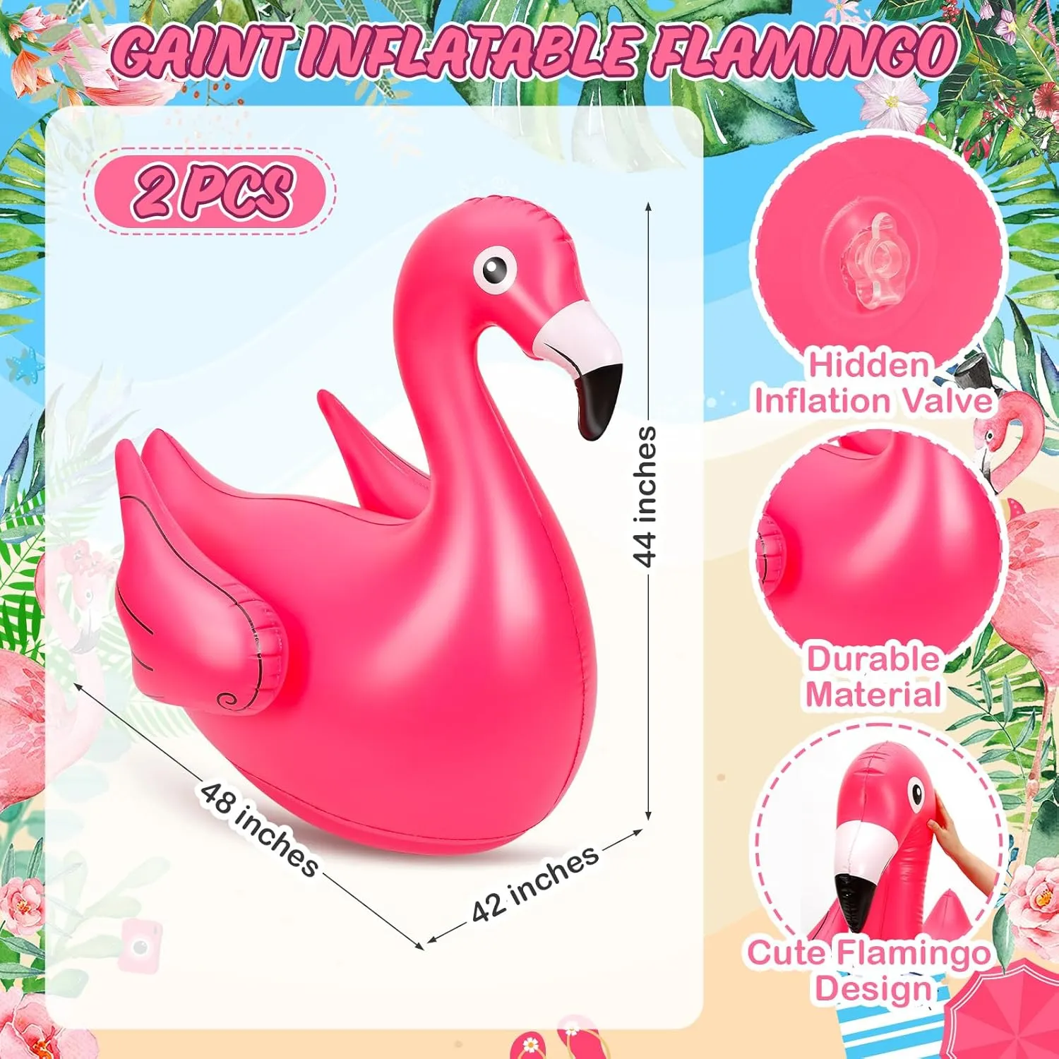 Swimming Pool Outdoor Indoor Hawaiian Party Decoration(2 Pcs) Lenwen 4 Feet Inflatable Pink Flamingo Large Summer Beach Luau tuna changeover plasticity cross furniture Birthday Party Blow up Rubber Flamingo for 