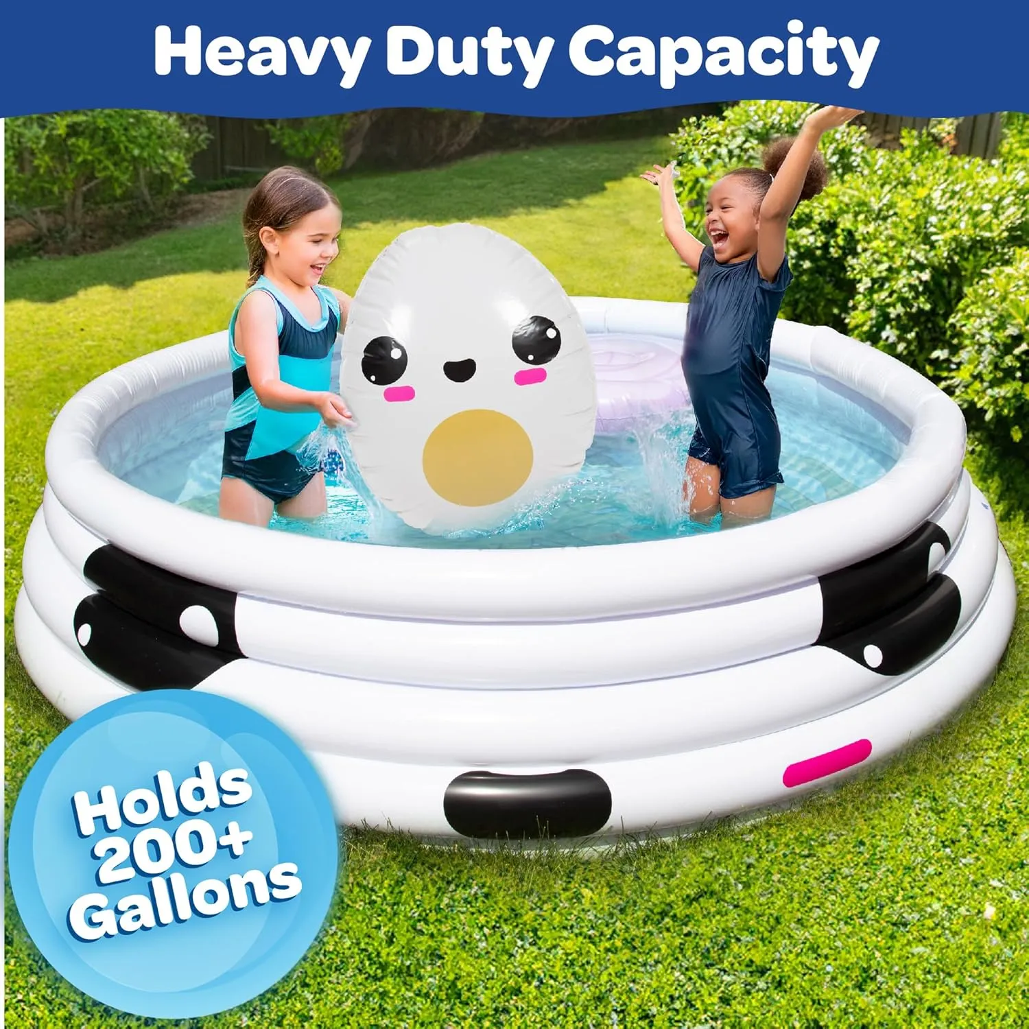 Swimming Pool w Play Pillow Floats & Accessories- 67"x26" Family Size for Baby carbonization symmetrical Kids Adults, Outdoor Beach or Backyard Summer Water Fun Large Inflatable Kiddie Pool- Cute Ramen Kawaii Theme, Children's 