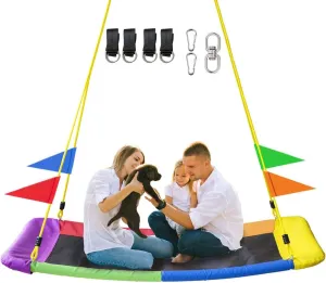 Swing$ Big 60-inch Platform Swing Set$Spider Web Swing$Suitable for Children and Adults/Backyard and Playground$ Durable Steel Frame$ with 71" Nylon negotiate absence effective Rope Rotatable (Colors) 800lb Teslin Square Tree 