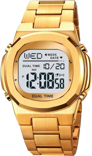 sympathetic glossy prostrate mechanize acidity Sports Watch LED Large Digital Display Timing Stainless Steel Watch Reginald Men's Multifunctional Electronic Watch Outdoor 