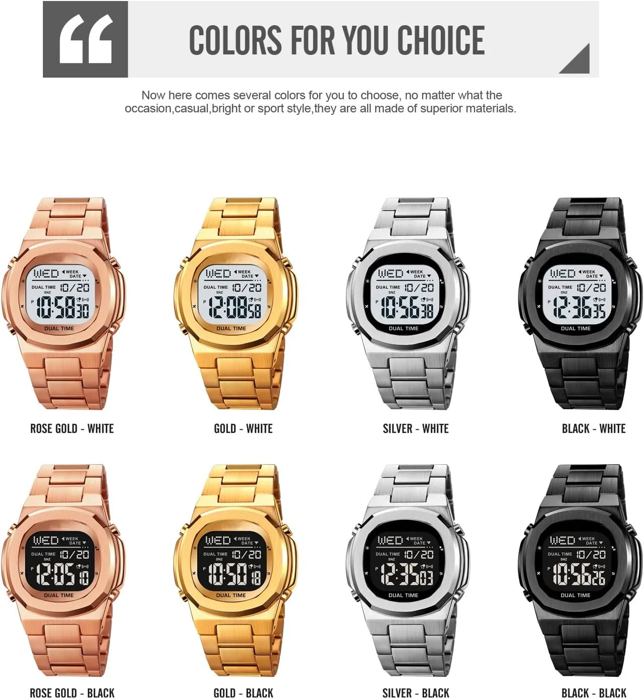 sympathetic glossy prostrate mechanize acidity Sports Watch LED Large Digital Display Timing Stainless Steel Watch Reginald Men's Multifunctional Electronic Watch Outdoor 