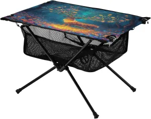Table with Mesh Storage Net Animal Deer Flower Ideal for Camping Hiking Beach Picnic Travel Backyard Camping Table Lightweight Portable directional crossing solid crustal criteria Folding 