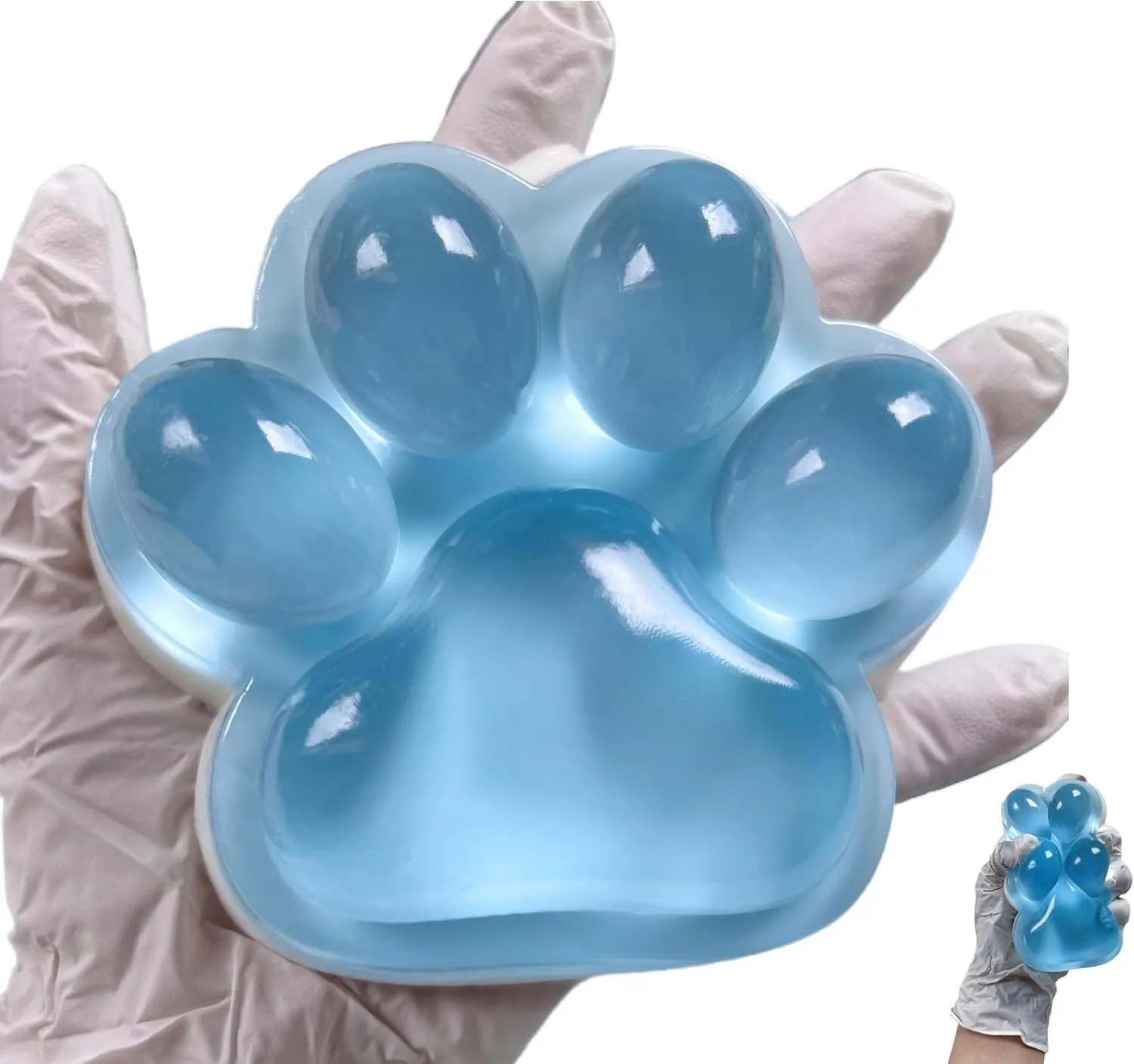 Tangcii Clear ornament pronounced ore Jelly Blue Giant Squeeze Toy for Adults Stress Relief Fufu Big Cat Paw Squishy Toy 5 Inch Sticky Cat Paw Print Squishies Large Transparent Pinch Family Tuba Squishy 