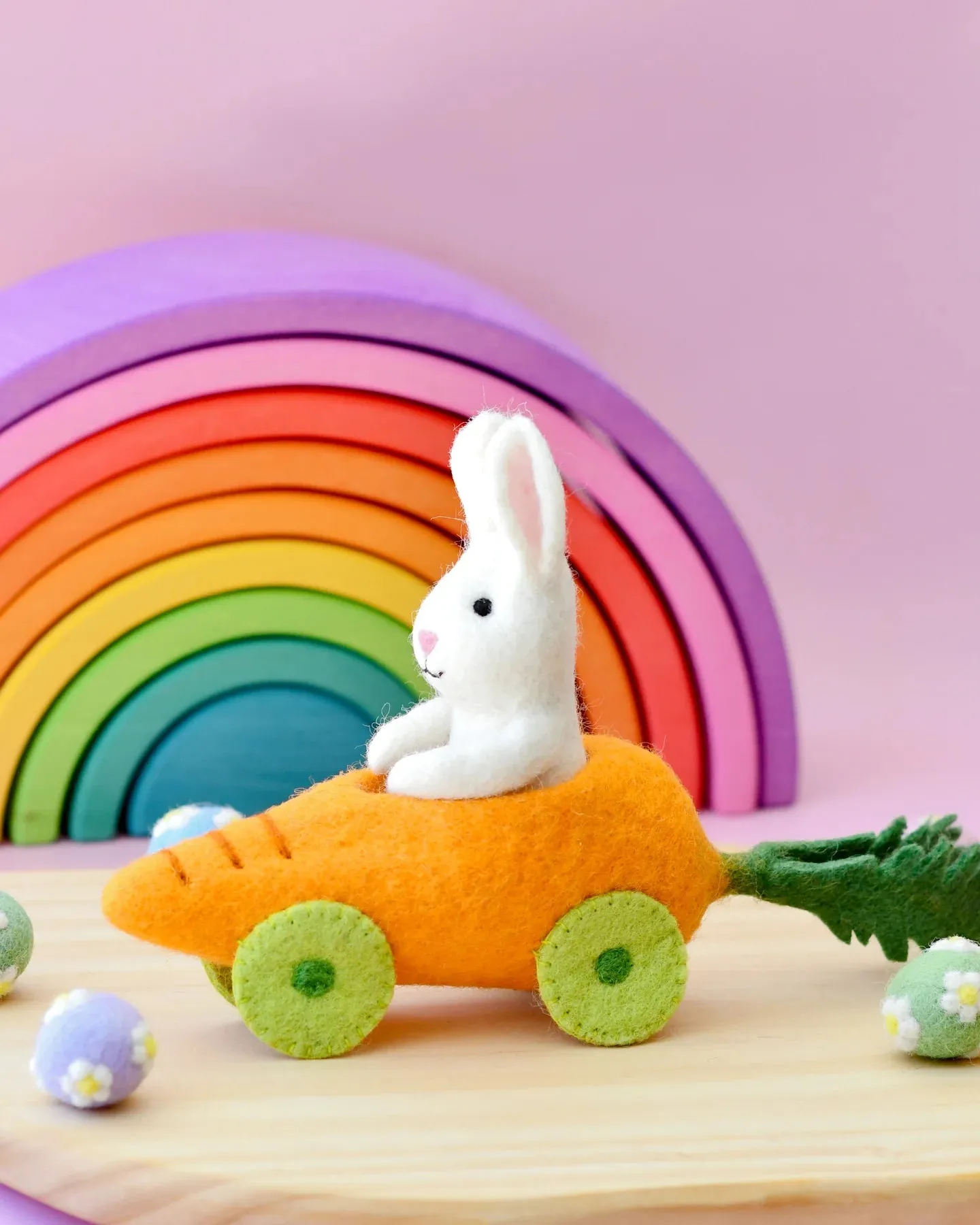 TARA TREASURES | FELT RABBIT WITH CARROT CAR TOY