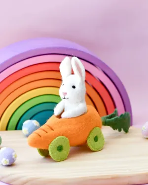 TARA TREASURES | FELT RABBIT WITH CARROT CAR TOY