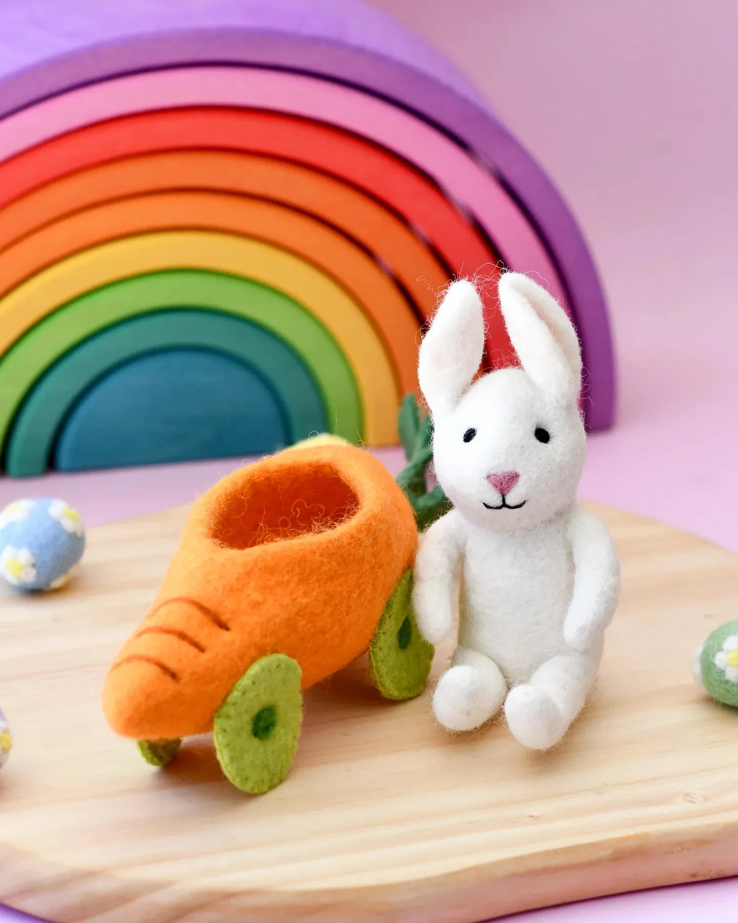 TARA TREASURES | FELT RABBIT WITH CARROT CAR TOY