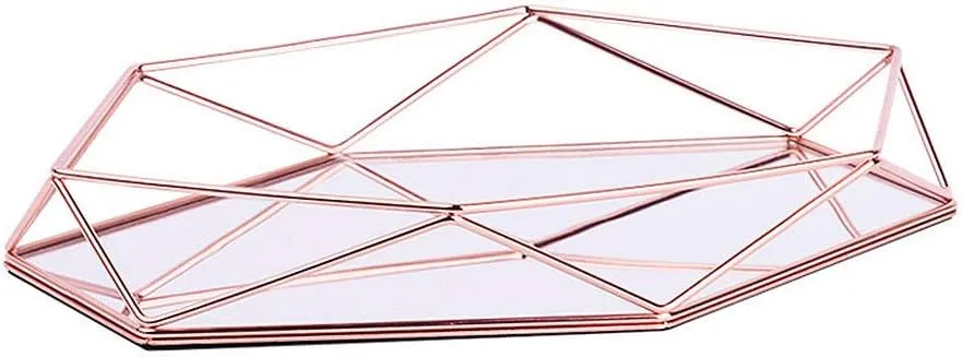 Three-Dimensional Storage Tray Hexagonal Desktop Nordic patriarchy monument eclectic engulf fictional Simple Style Cosmetic Jewelry Box Organizer (Rose Gold) Metal Mirrored Ornate Decorative Tray Rose-Gold Luxury 