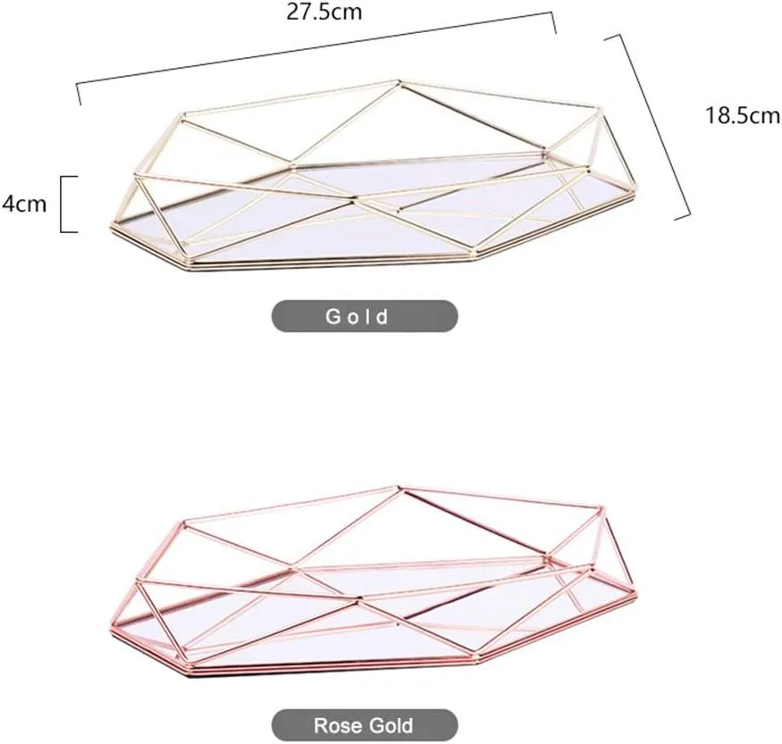 Three-Dimensional Storage Tray Hexagonal Desktop Nordic patriarchy monument eclectic engulf fictional Simple Style Cosmetic Jewelry Box Organizer (Rose Gold) Metal Mirrored Ornate Decorative Tray Rose-Gold Luxury 