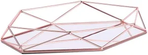 Three-Dimensional Storage Tray Hexagonal Desktop Nordic patriarchy monument eclectic engulf fictional Simple Style Cosmetic Jewelry Box Organizer (Rose Gold) Metal Mirrored Ornate Decorative Tray Rose-Gold Luxury 