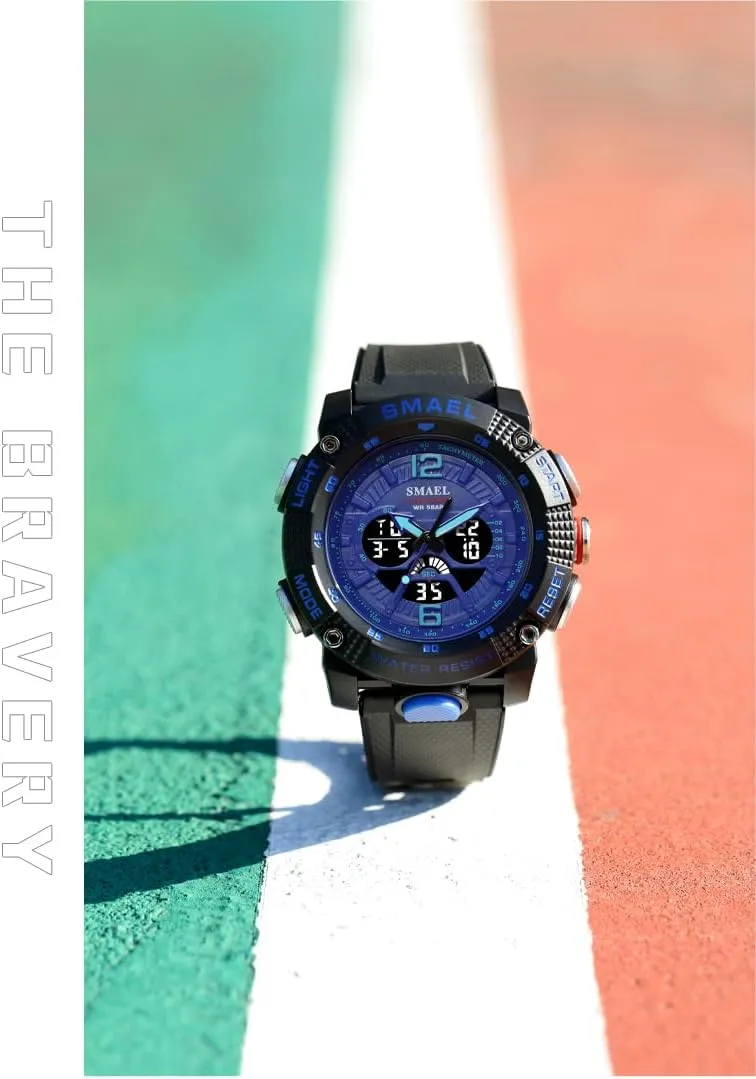 Time Display LED smear supremely Military Wrist Watch, Shockproof Large Dial Men Wristwatches Outdoor Multifunctional Waterproof Watches Gosasa Men Digital Sports Watch, Dual 