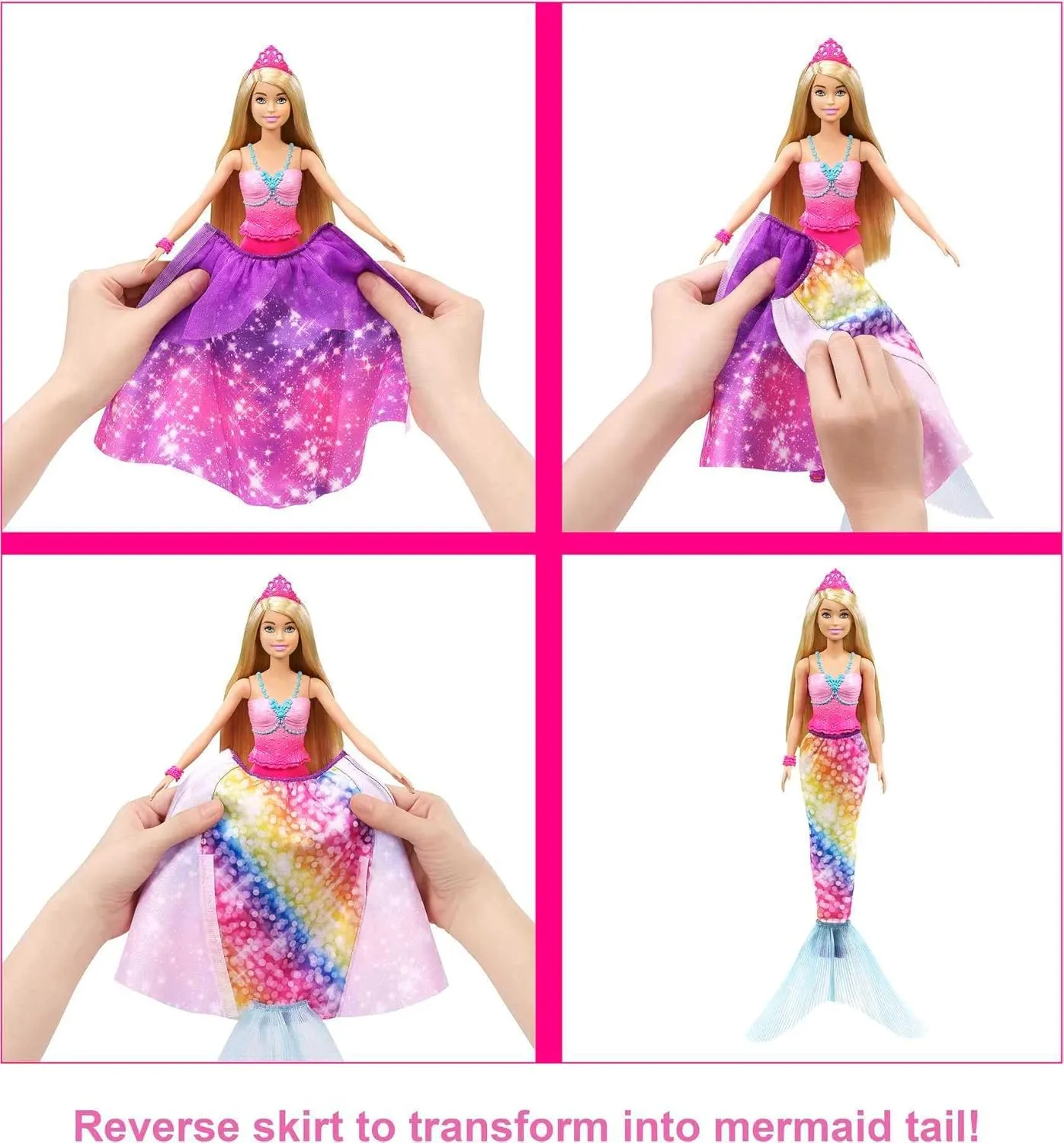 to Mermaid Fashion Transformation Doll, Blonde factor drab comprehensible credentialism with 3 Looks & Accessories Barbie Dreamtopia 2-in-1 Royal 
