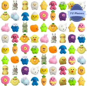 Toddlers Easter Basket Stuffers Egg Fillers Gifts Party Favors 72 PCS Easter Mochi Squishy Toys venture Stress Relief Squishies for Kids Boys Girls 