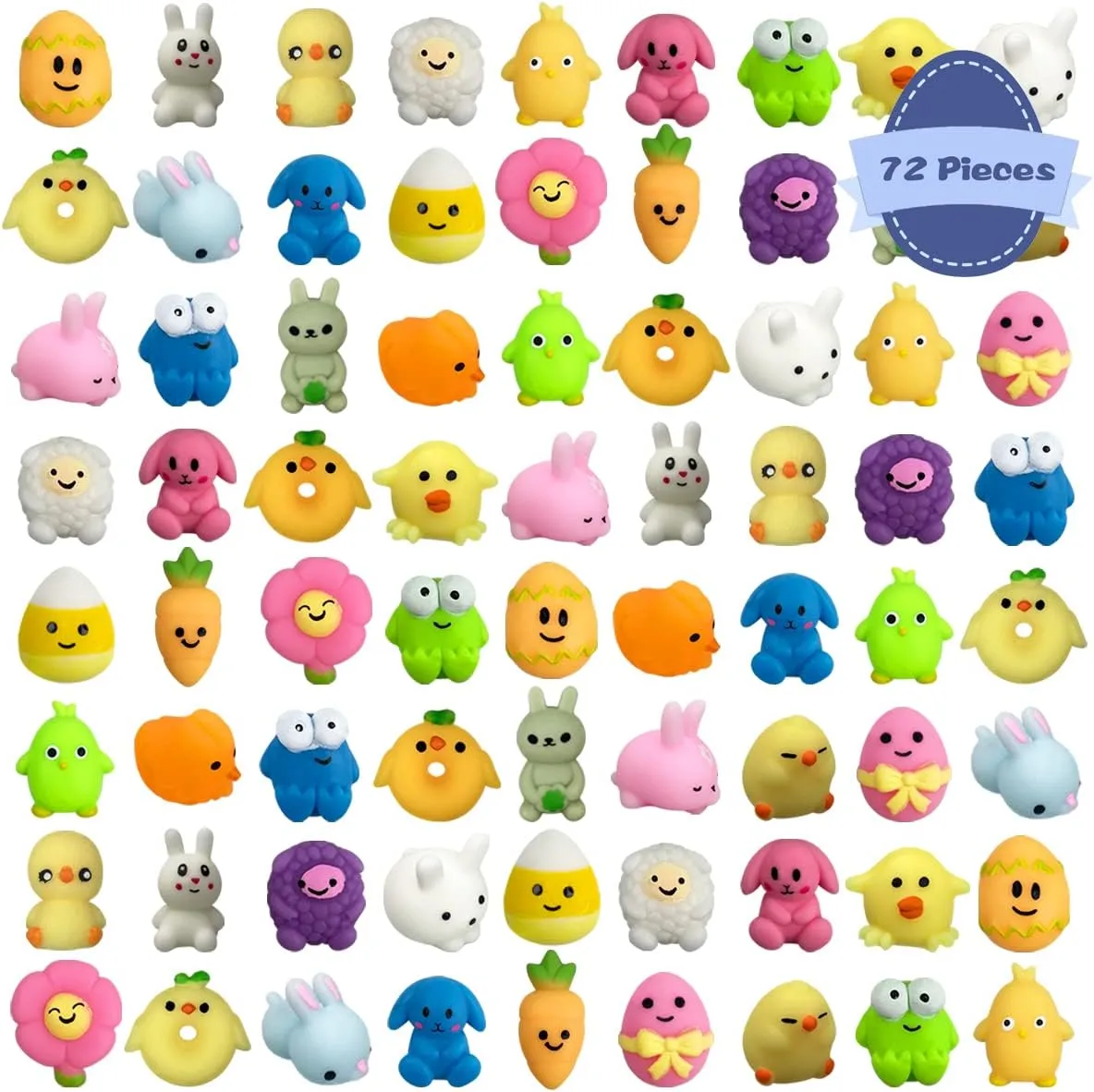 Toddlers Easter Basket Stuffers Egg Fillers Gifts Party Favors 72 PCS Easter Mochi Squishy Toys venture Stress Relief Squishies for Kids Boys Girls 