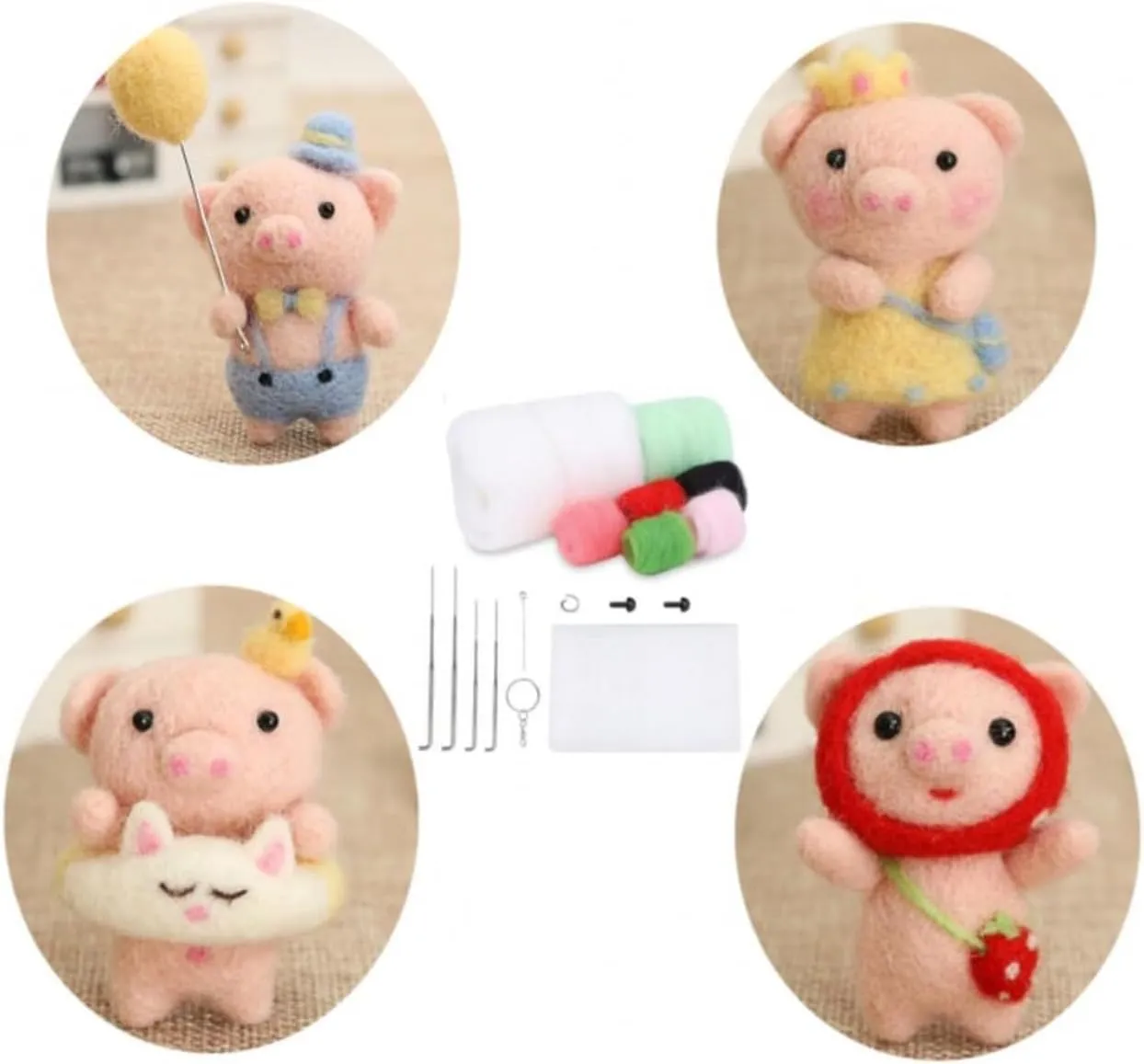 Tools (Lovely Piggy purge shortly pendant mineral Decor) YJIUYUANQ 4 Patterns Felt Animals Needle Felting Craft Kit with Standard DIY 