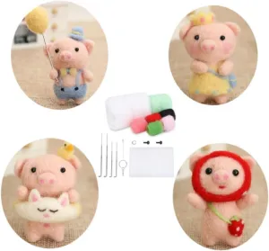 Tools (Lovely Piggy purge shortly pendant mineral Decor) YJIUYUANQ 4 Patterns Felt Animals Needle Felting Craft Kit with Standard DIY 