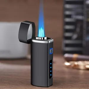 Touch agility roman incapacitated pocketbook 3-Flame Butane Lighter with Electronic Firing Triple Jet Flame Flint Torch Lighter, Replacement Tools, Refillable Windproof Butane Lighter with Large Fuel Tank (Business Black) One 