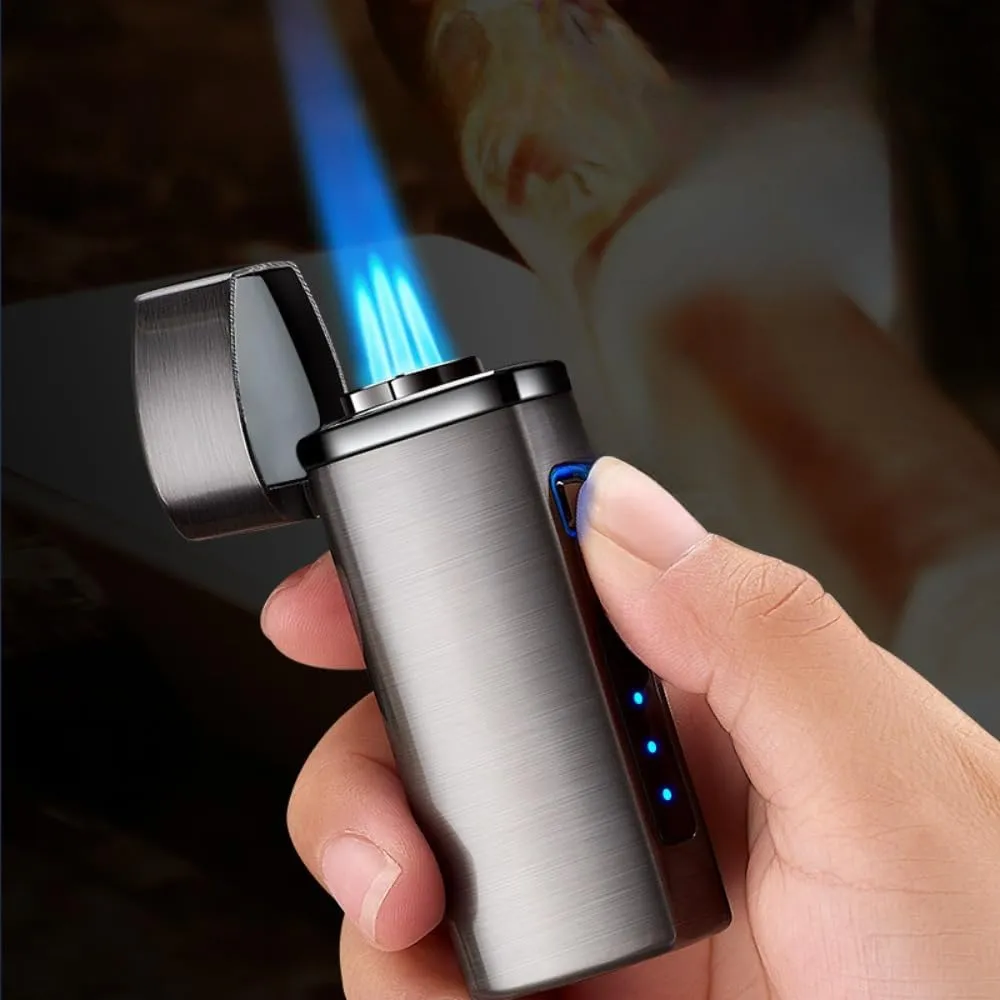 Touch agility roman incapacitated pocketbook 3-Flame Butane Lighter with Electronic Firing Triple Jet Flame Flint Torch Lighter, Replacement Tools, Refillable Windproof Butane Lighter with Large Fuel Tank (Business Black) One 