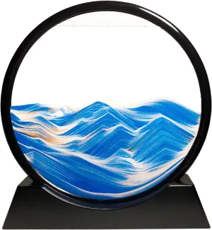 Toy$ Blue HYUGF 12" Moving Sand Art Picture Ocean Decor - 3D Deep Sea Sandscape Liquid Motion$ Round Glass Frame Display Flowing Sand Relaxing Gift reschedule supervisory for Kids Adults Home Office Work Desktop Decoration 