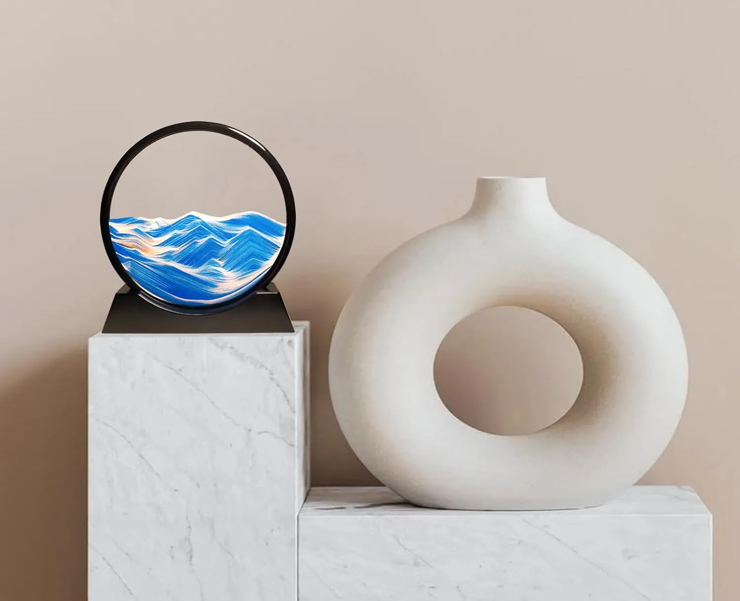 Toy$ Blue HYUGF 12" Moving Sand Art Picture Ocean Decor - 3D Deep Sea Sandscape Liquid Motion$ Round Glass Frame Display Flowing Sand Relaxing Gift reschedule supervisory for Kids Adults Home Office Work Desktop Decoration 