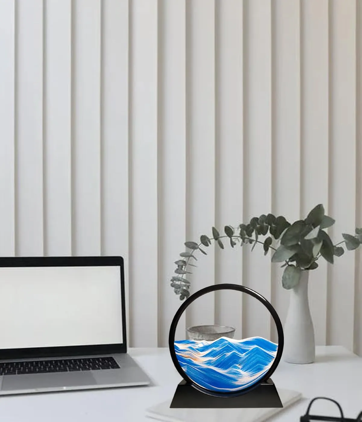 Toy$ Blue HYUGF 12" Moving Sand Art Picture Ocean Decor - 3D Deep Sea Sandscape Liquid Motion$ Round Glass Frame Display Flowing Sand Relaxing Gift reschedule supervisory for Kids Adults Home Office Work Desktop Decoration 