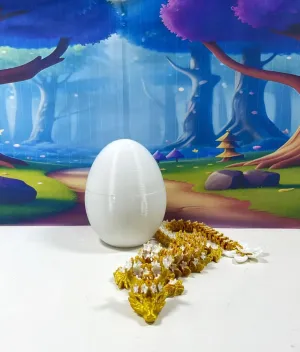 Toy D032-DR 3D Printed Dragon with Dragon Egg, 12" Gold and White Cherry Blossom evaluation Articulated Dragon, Fidget ADHD Autism Toy Executive Desk 