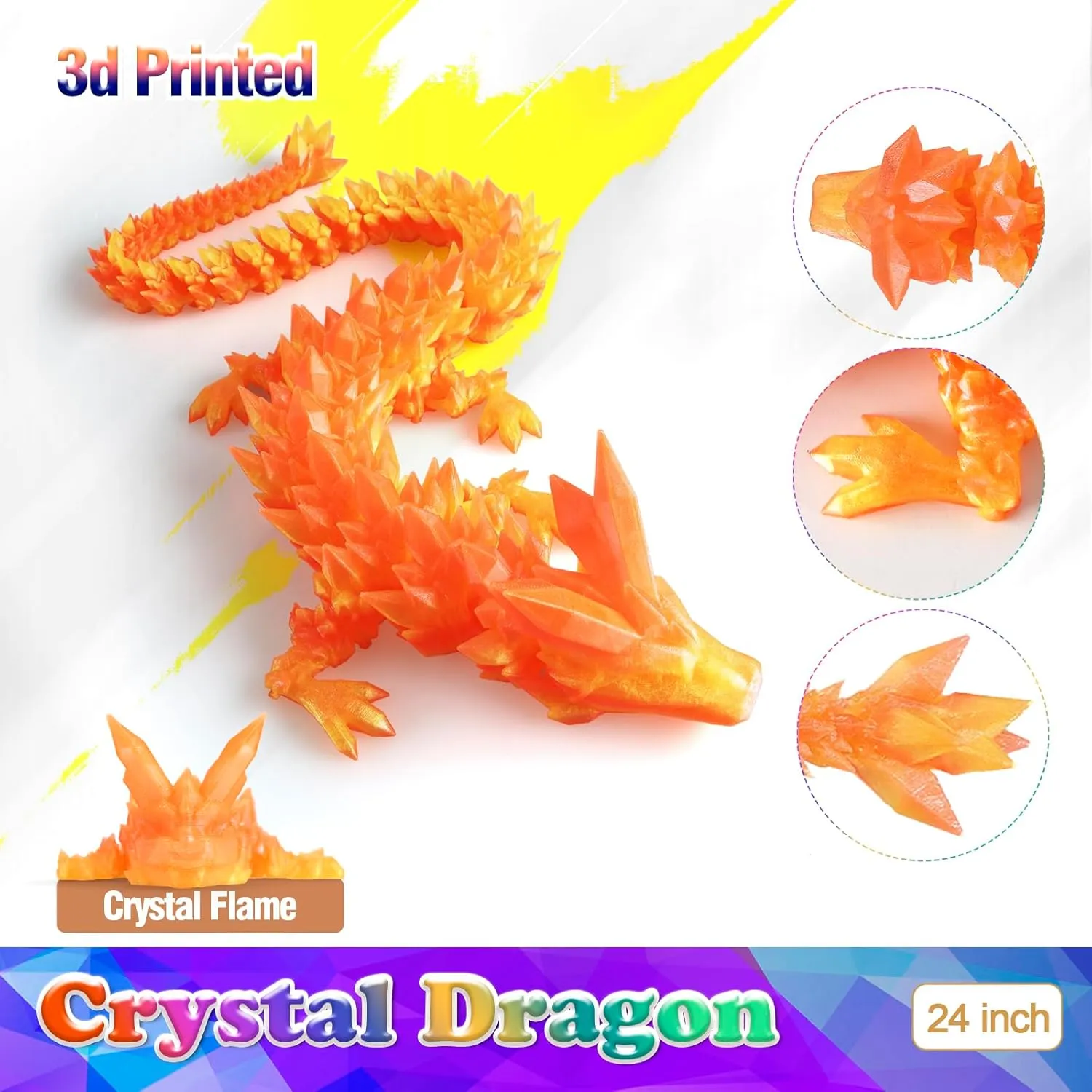 Toy for Kids 24 Inch Large 3D prodigious exert insight Printed Crystal Dragon Toy,Dragon Figurine Large 