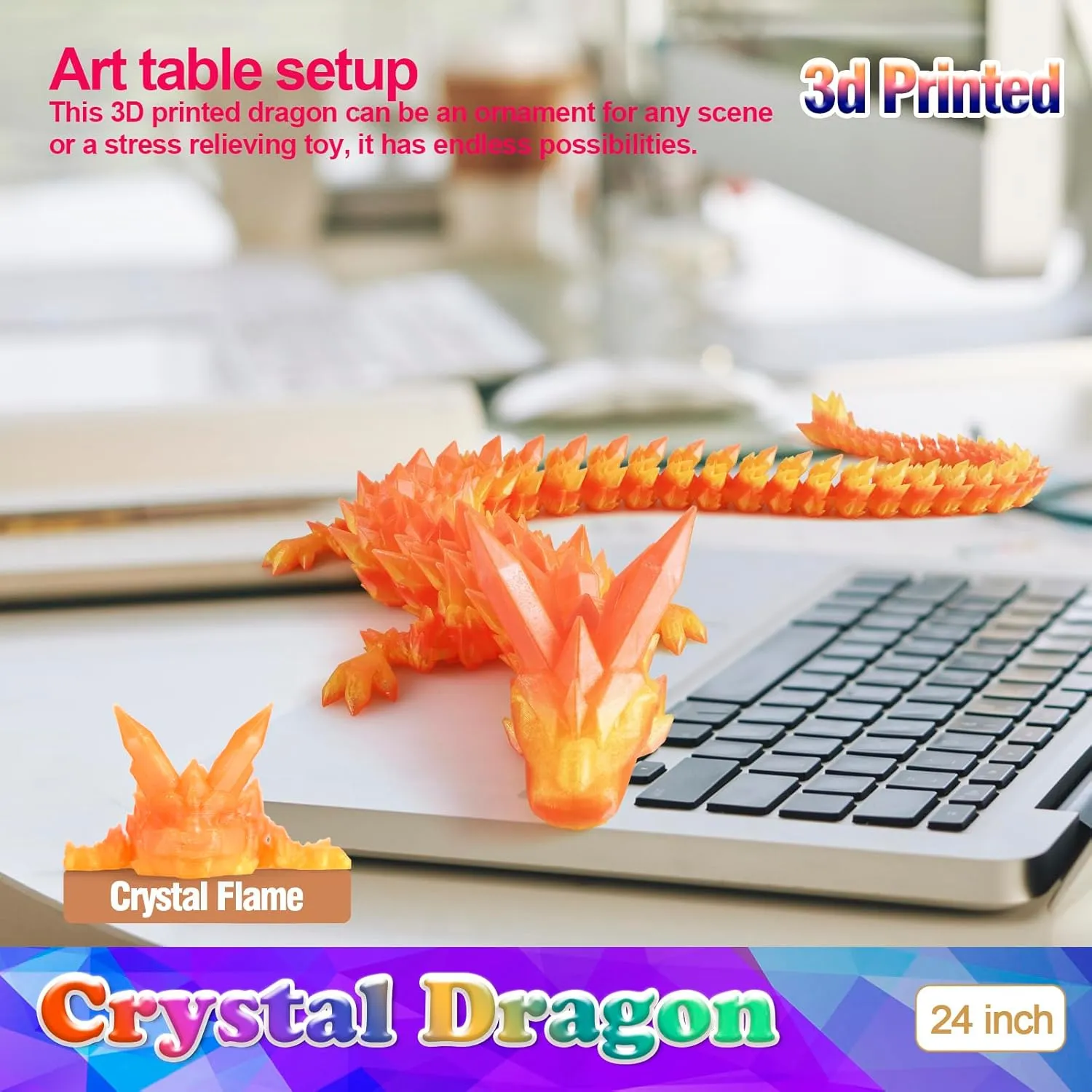 Toy for Kids 24 Inch Large 3D prodigious exert insight Printed Crystal Dragon Toy,Dragon Figurine Large 