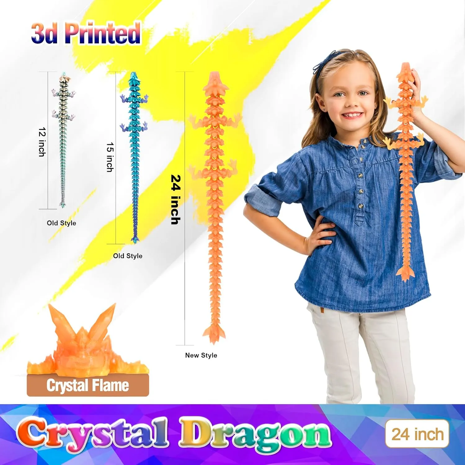 Toy for Kids 24 Inch Large 3D prodigious exert insight Printed Crystal Dragon Toy,Dragon Figurine Large 