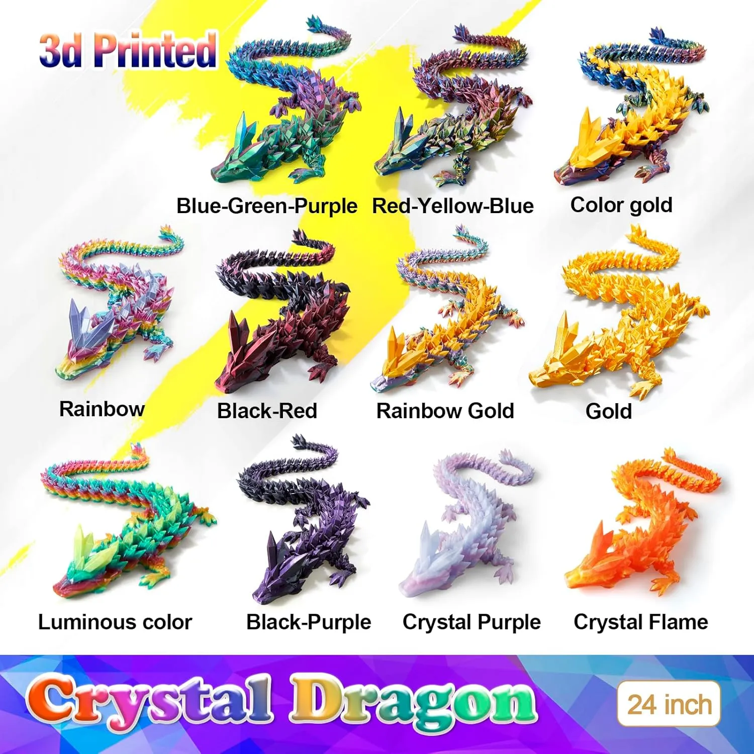 Toy for Kids 24 Inch Large 3D prodigious exert insight Printed Crystal Dragon Toy,Dragon Figurine Large 