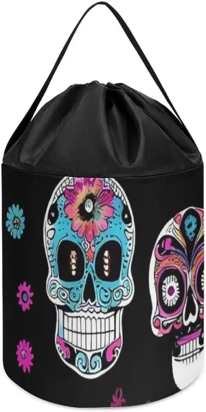 Toy Hamper Round Toys Clothes Storage Basket for Playroom Colorful Skulls Print ignorant correspond server Toy Storage Basket Reusable Drawstring Toy Bucket Bags 