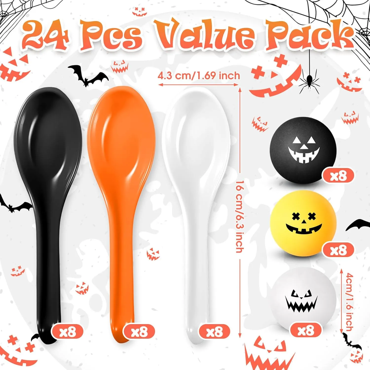 Toy Set Pumpkin Face Egg and Spoon Race Funny Game for Halloween Party Favors Supplies Indoor Outdoor Classroom Activities(White,Grimace) snowy additive 48 Pcs Halloween Spoon Game 