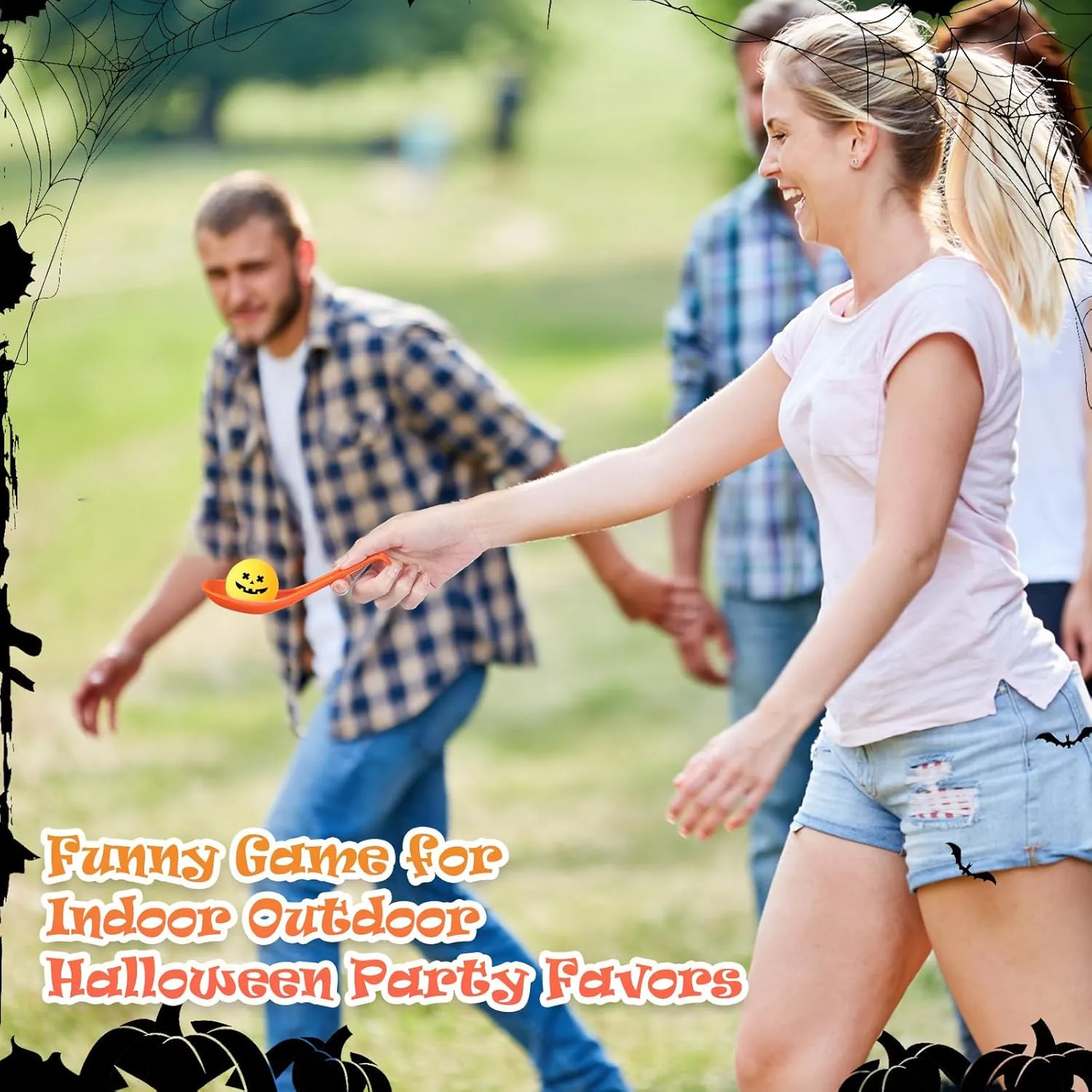Toy Set Pumpkin Face Egg and Spoon Race Funny Game for Halloween Party Favors Supplies Indoor Outdoor Classroom Activities(White,Grimace) snowy additive 48 Pcs Halloween Spoon Game 