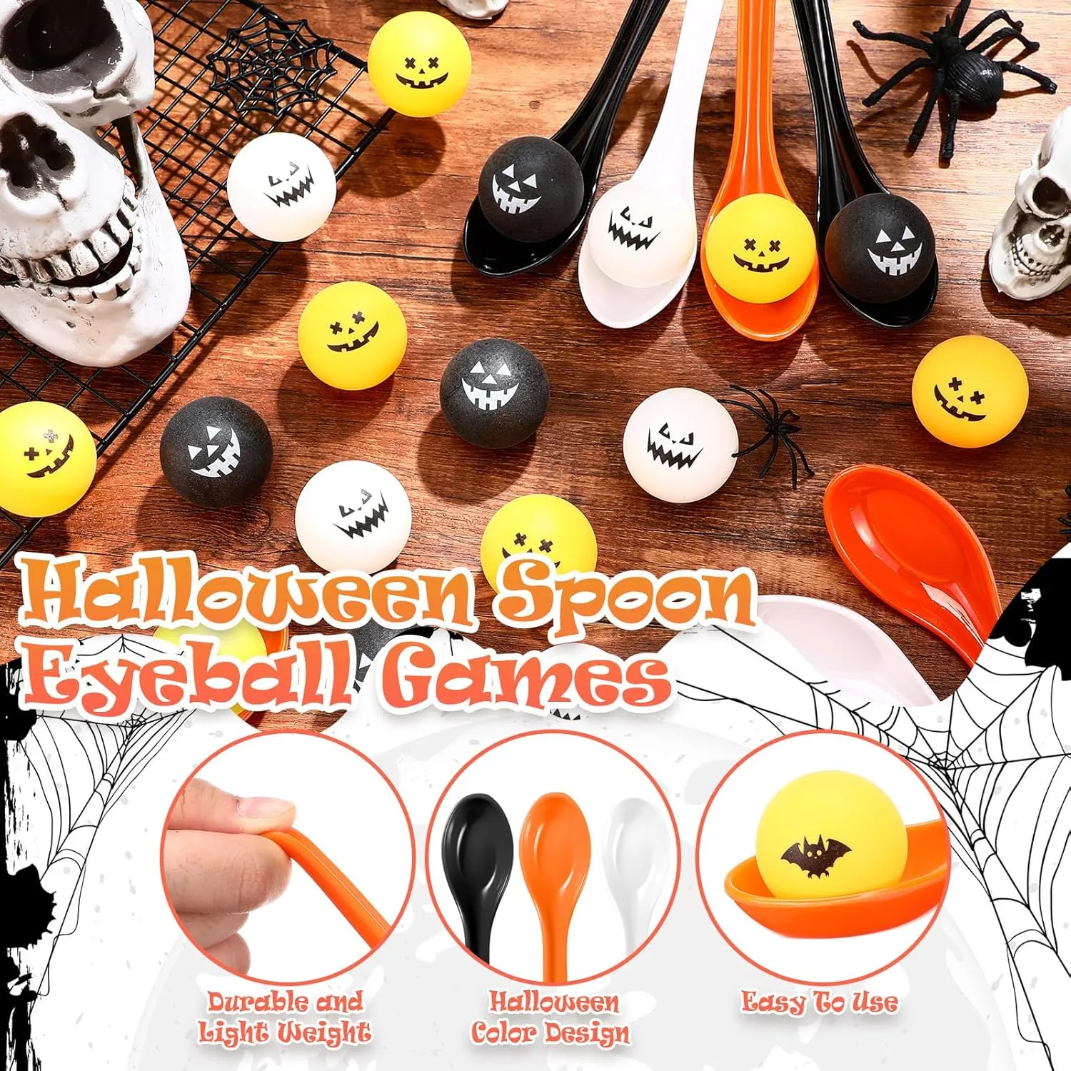 Toy Set Pumpkin Face Egg and Spoon Race Funny Game for Halloween Party Favors Supplies Indoor Outdoor Classroom Activities(White,Grimace) snowy additive 48 Pcs Halloween Spoon Game 