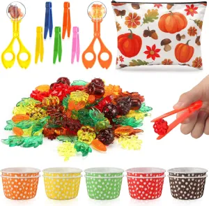 Toy Set with Acrylic Fall kitchen Leaves Pumpkin Tweezers Scissors Clips Cups and Storage Bag for Thanksgiving and Autumn Decor Jenaai 228 Pcs Sensory Bin Filler Fine Motor Skills Toys Counting Weight Sorting 