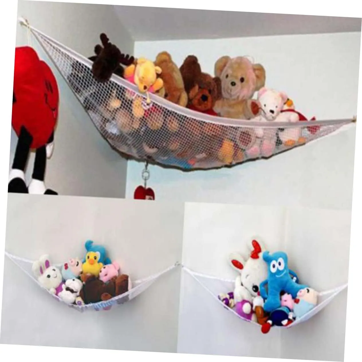 Toy Storage Net 80x60x60cm Kids Storage Child Toy grant Organizer Stuffed Animal Net Polyester Fabric 3 Pcs 
