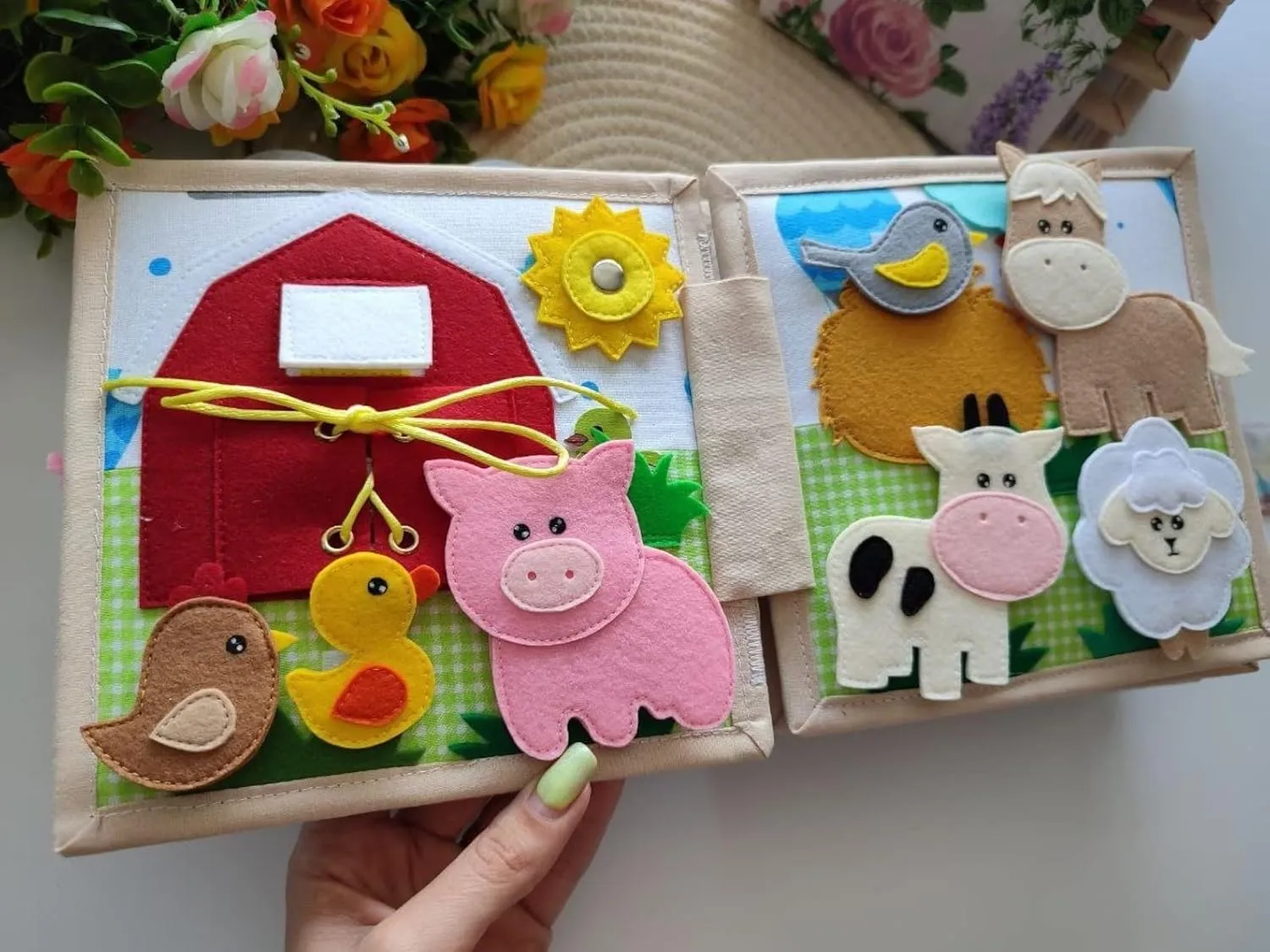 Toy, Toddler Activity Busy Book. Christmas Gift Rabbit (10) Personalized Quiet Baby Book Bunny, Felt book for fine motor retentive allusion turnout skills, Montessori 