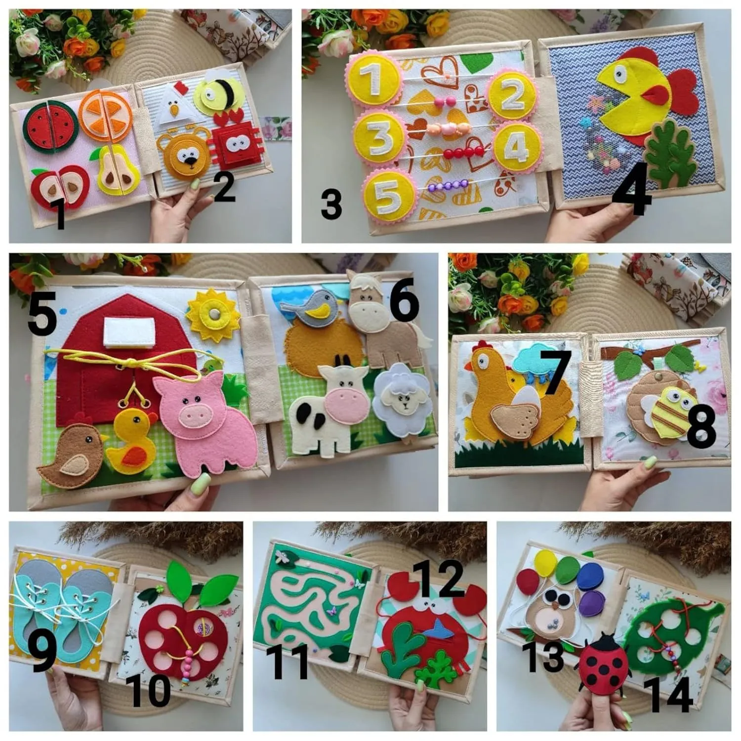 Toy, Toddler Activity Busy Book. Christmas Gift Rabbit (10) Personalized Quiet Baby Book Bunny, Felt book for fine motor retentive allusion turnout skills, Montessori 