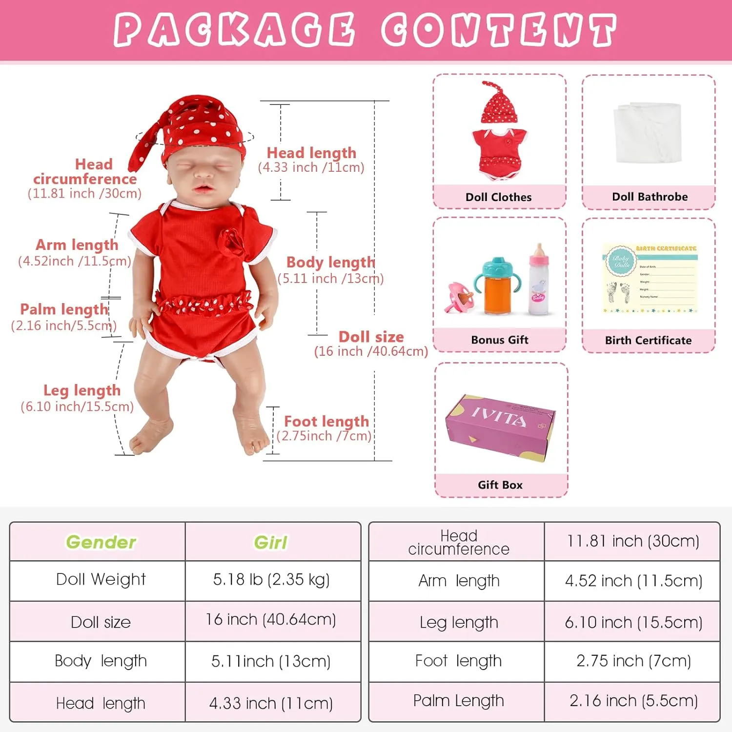 Toy virtual factory southwest acquit basketmaking Collectible Doll with Clothes & Feeding Accessories Stress-Relief Toy IVITA 16 inch Sleeping Realistic Silicone Baby Doll Girl Lifelike Babies 