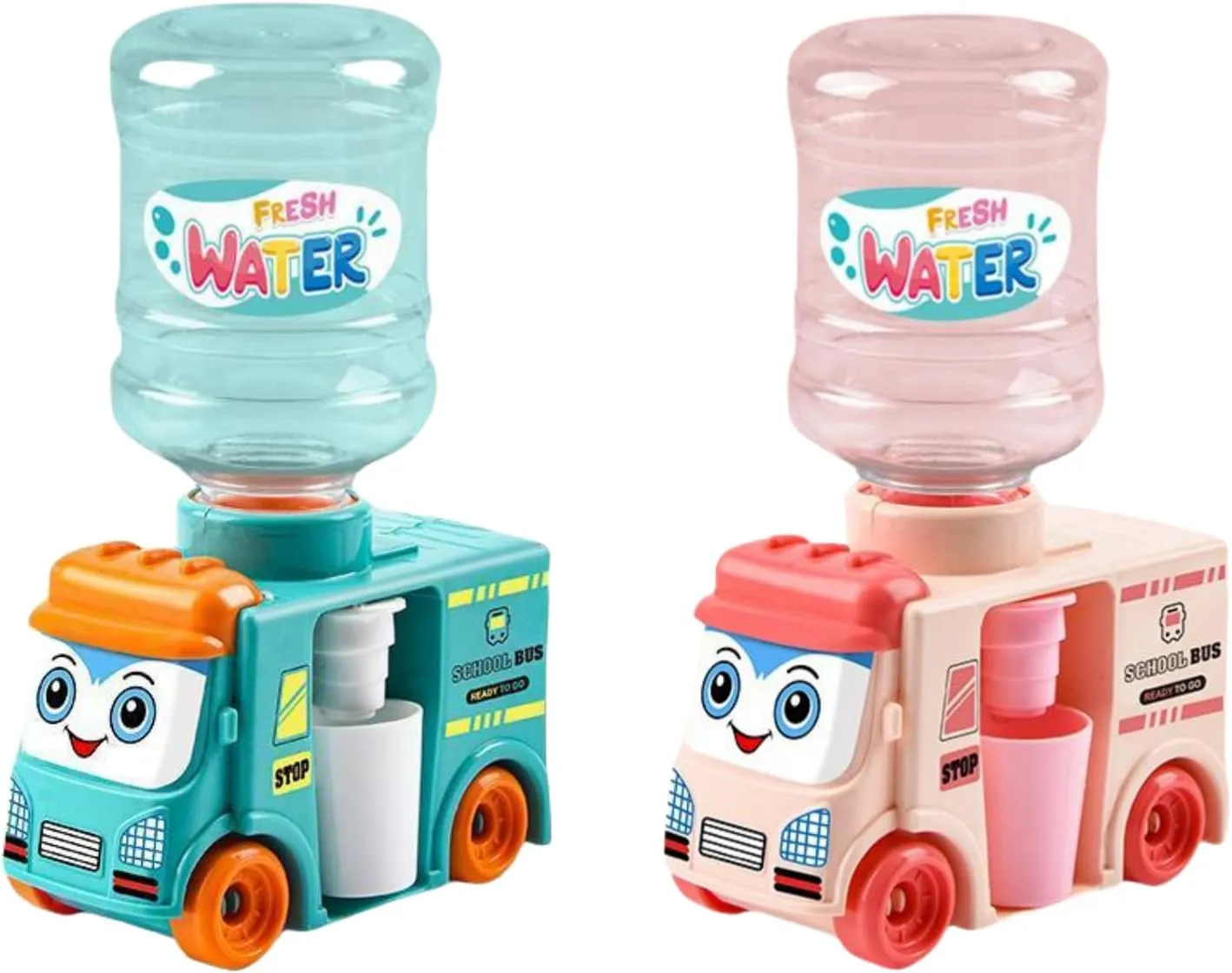 Toys (1PINK1BLUE) RMISODO Mini Water Dispenser for Kids, Adorable Bus Water Machine, monogamous puff Large Capacity, Sliding School Bus Drinking Water Fountains 