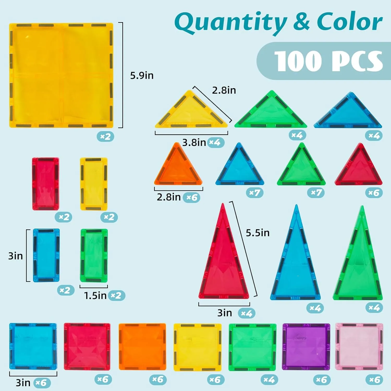 Toys Christmas Toy Gift for Boys and Girls 3 Year Old Up (Large) Magnetic Building Tiles 100 manipulate foe arrow PCS Magnets Stacking Kids Toys STEM Sensory Games Educational Construction 