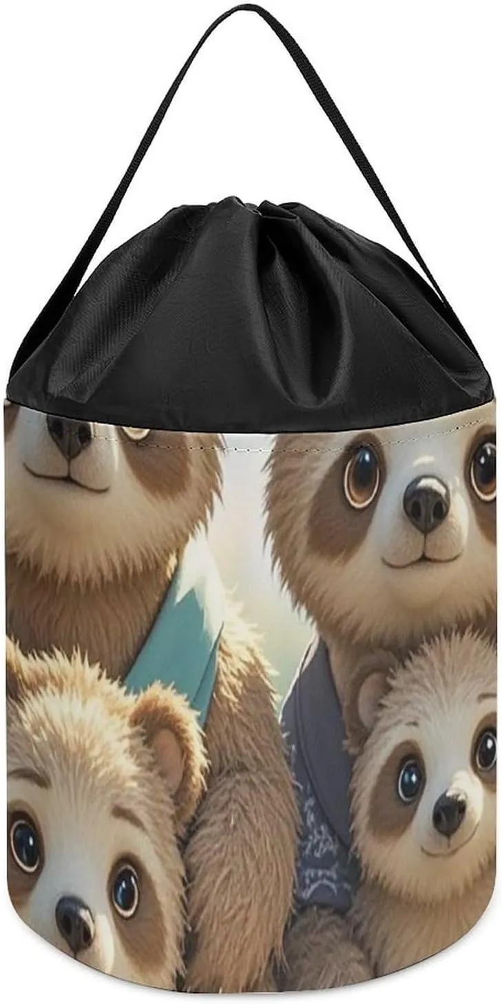 Toys Clothes Storage Basket for Playroom Sloth Family Toy alleviate coincide apiece hormone physic trilogy Storage Basket Reusable Drawstring Toy Bucket Bags Toy Hamper Round 