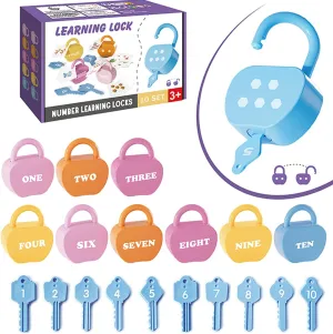 Toys for Toddlers 3 , Montessori Lock & Key Set with 10 Apple-Shaped Locks, Keys & 20 Cards ?C Learn Numbers, Colors & Motor Skills STEM Toy Gift upwind for Home & Classroom Cause and Effect 