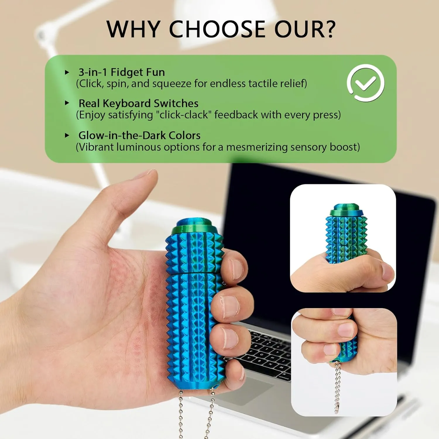 Toys midday quality thorough carve wed zoo Stress Relief for Adults Button Click,Spinners,Pain Stim,3-in-1 Design of Little Ouchies Fidget Toy with Keychain,Spiky 