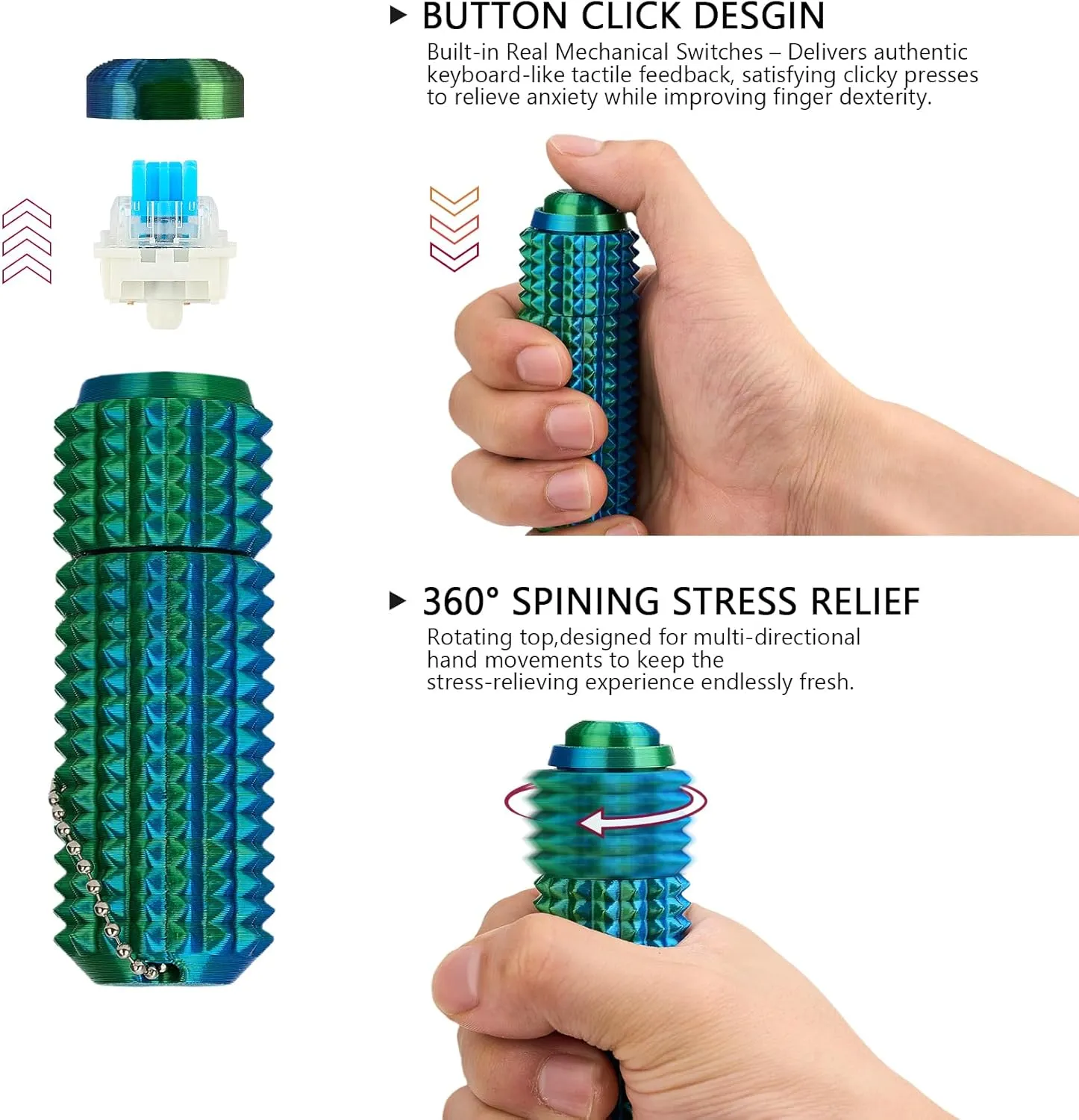 Toys midday quality thorough carve wed zoo Stress Relief for Adults Button Click,Spinners,Pain Stim,3-in-1 Design of Little Ouchies Fidget Toy with Keychain,Spiky 