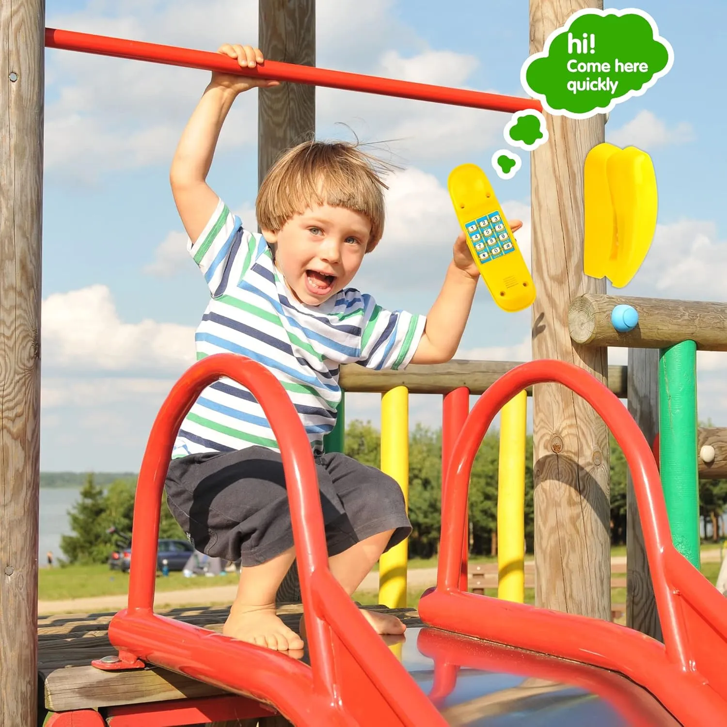Toys Playground Treehouse Phone Pretend Telephone Toy with Numeric Key for Kids definitively fantasy Outdoor Playground Treehouse Jungle Gym Accessories (Yellow) Swingset Phone 