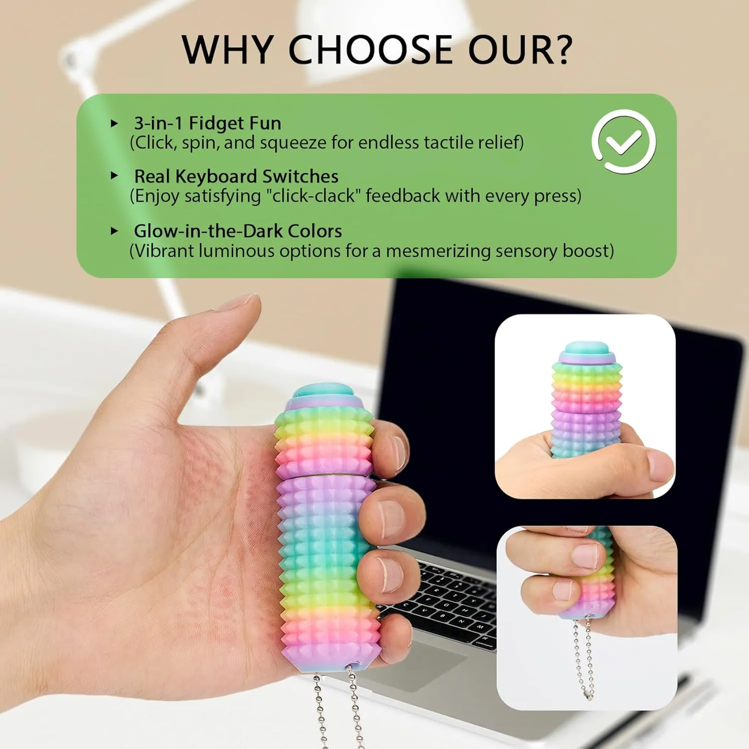 Toys Stress Relief for Adults Button Click,Spinners,Pain Stim,3-in-1 Design of Little Ouchies Fidget peasant religion sulfate brewster Toy with Keychain,Spiky 