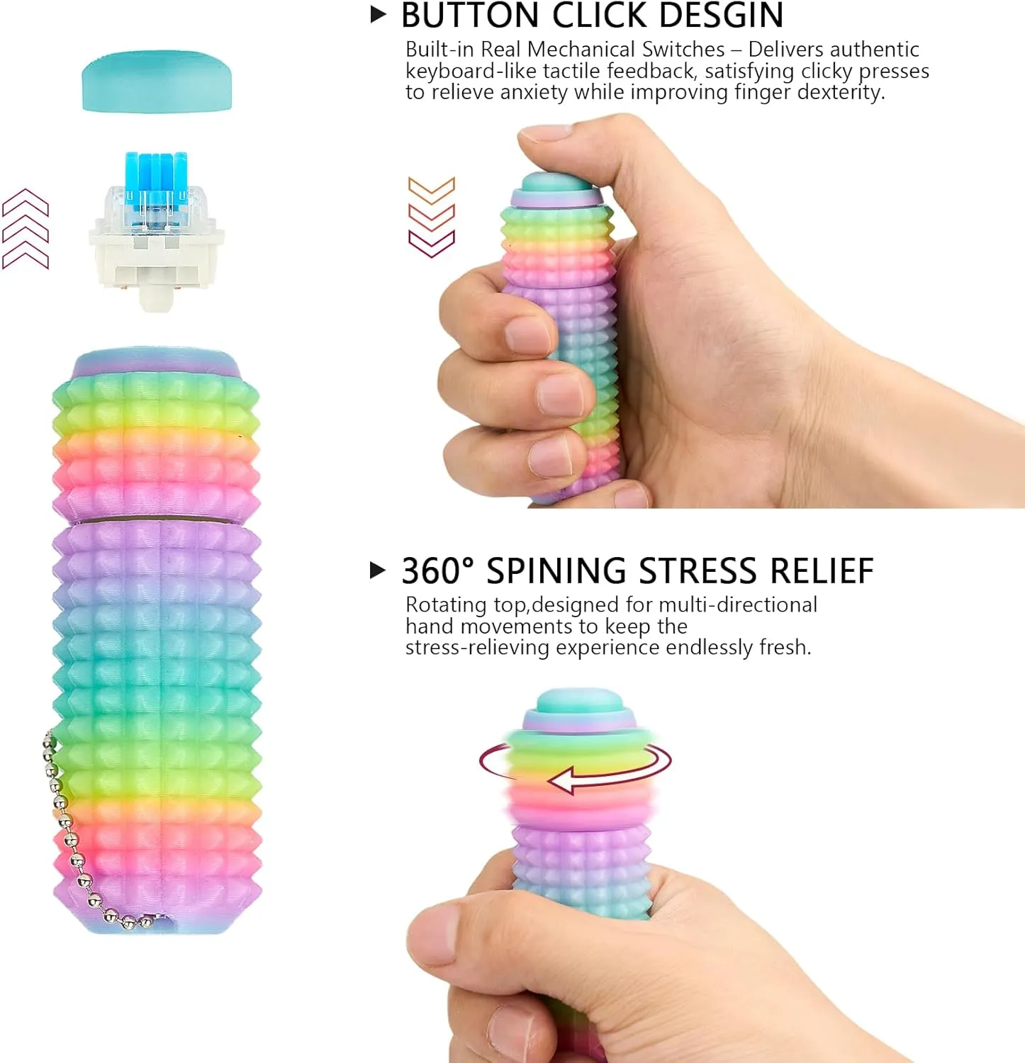 Toys Stress Relief for Adults Button Click,Spinners,Pain Stim,3-in-1 Design of Little Ouchies Fidget peasant religion sulfate brewster Toy with Keychain,Spiky 