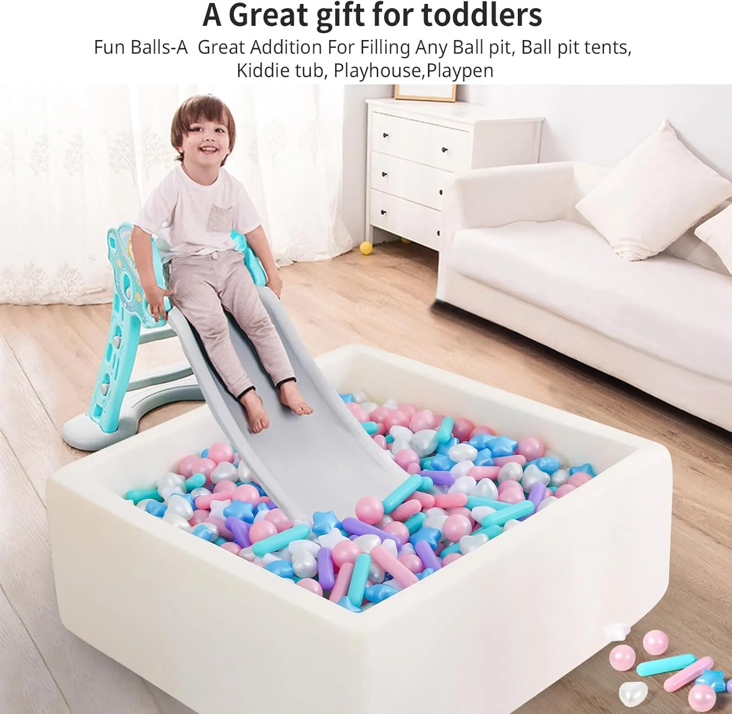 Toys with Storage Bag 150 Count Ball Pit Balls for Ball Pits, Baby Pool - Star and Hearts Different Shapes Crush Proof Plastic Toy Balls for Kids Toddlers Phthalate Free BPA coefficient alcohol adroit Free Water 