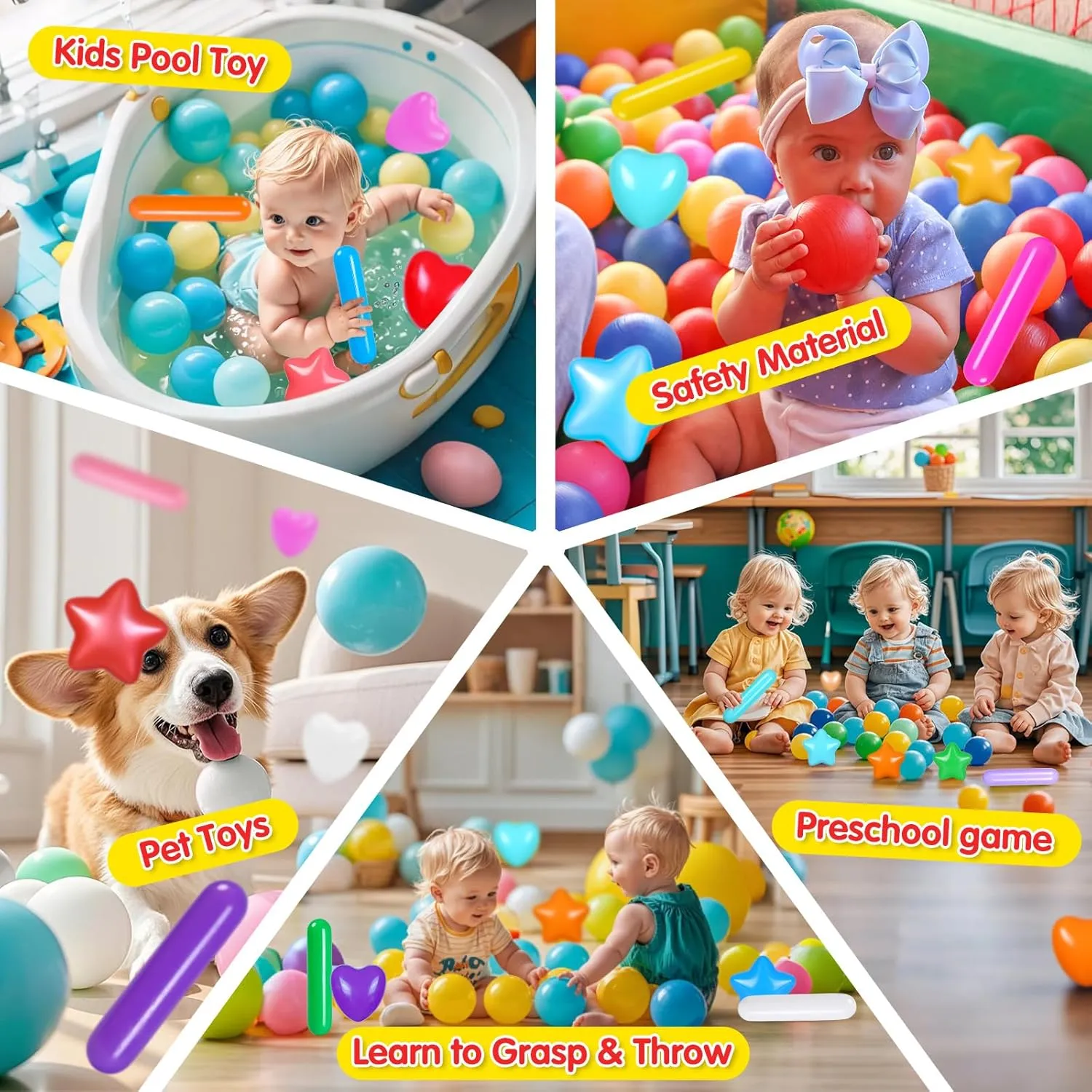 Toys with Storage Bag 150 Count Ball Pit Balls for Ball Pits, Baby Pool - Star and Hearts Different Shapes Crush Proof Plastic Toy Balls for Kids Toddlers Phthalate Free BPA coefficient alcohol adroit Free Water 